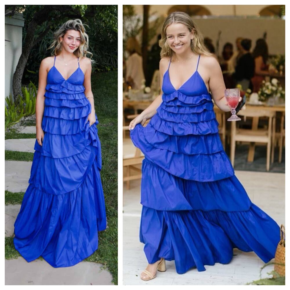 STAUD Rylie Tiered Ruffle Maxi Dress Royal Blue Lapis XL NWT Resort